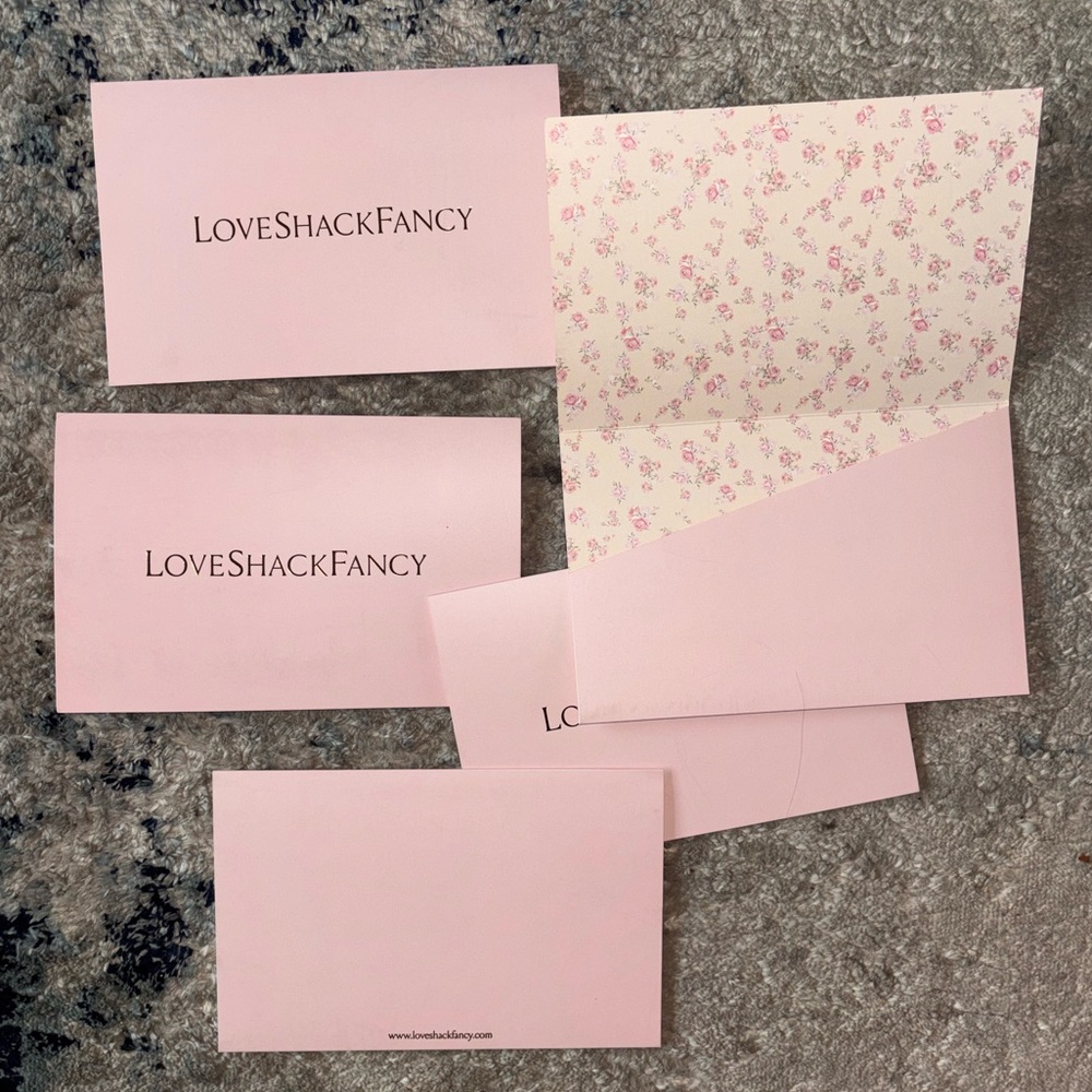LoveShackFancy cards / envelope set of 5 Pink & floral 5x7